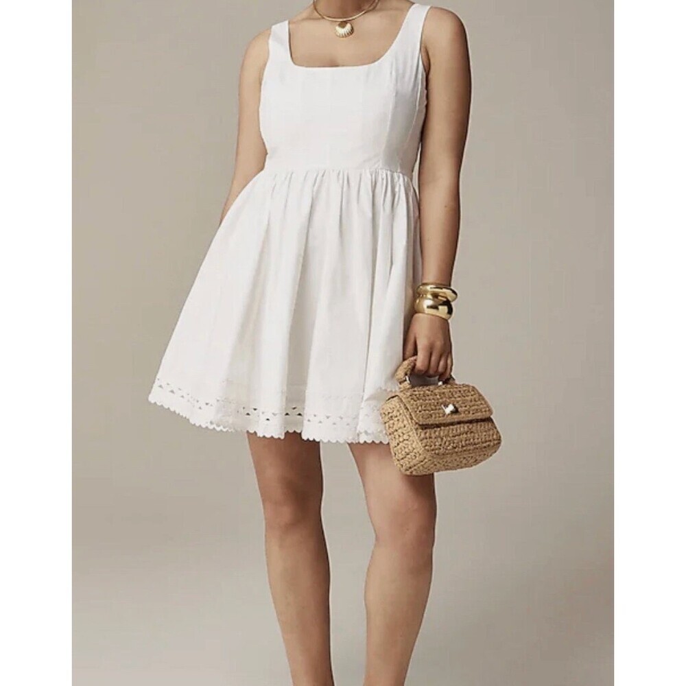 J Crew Fit and Flare Mini Dress with Rickrack Trim in White Size 10